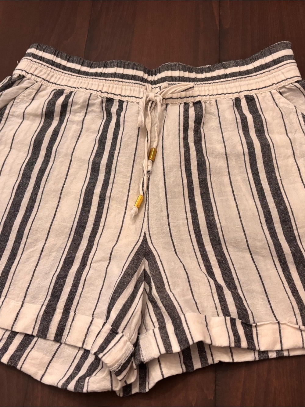 Maeve linen blend Cream and Navy Striped Drawstring Shorts